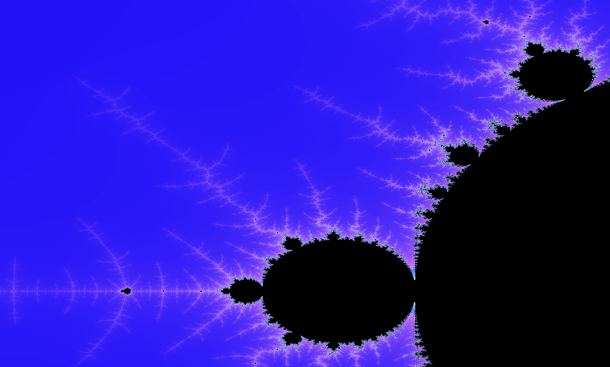 A screenshot of the Mandelbrot set as visualized by the program.